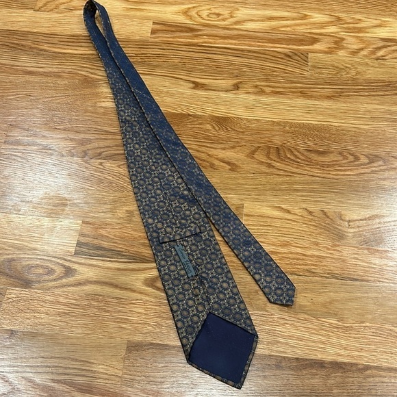 Vintage Enrico Venturi Navy Gold gilded metallic circle  menswear tie - Picture 4 of 7